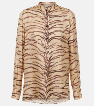 Stella Mccartney Printed Silk Shirt In Beige