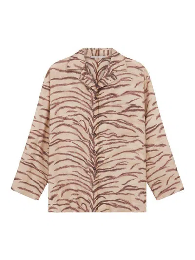 Stella Mccartney Tiger Print Long-sleeved Silk Shirt In Beige
