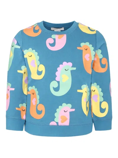 Stella Mccartney Kids' Blue Sweatshirt For Girl With Seahorses