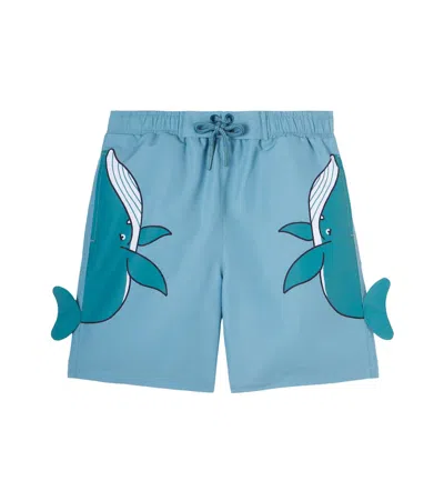 Stella Mccartney Kids Whale Print Beach Shorts For Kids In Green