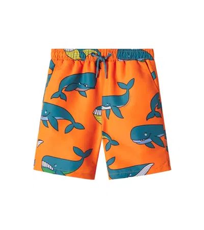 Stella Mccartney Kids' Printed Swim Tunks In Orange