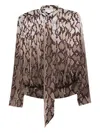 Stella Mccartney Satin Top With Snake Print And Knot In Brown