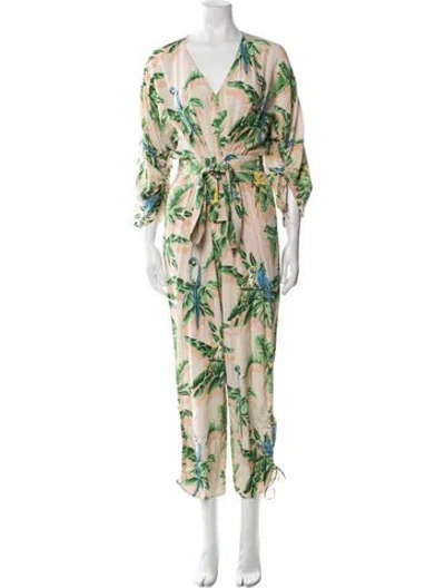Pre-owned Stella Mccartney Printed V-neck Jumpsuit In Green