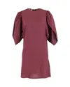 Stella Mccartney Puff-sleeves Dress In Burgundy Silk In Red