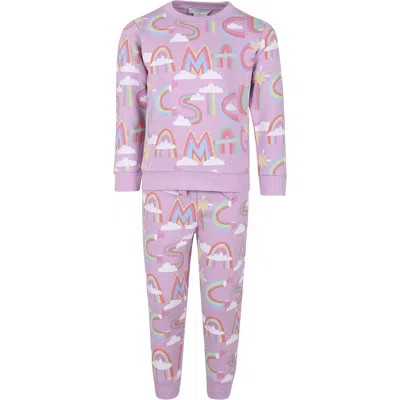 Stella Mccartney Kids' Purple Set For Girl With Rainbow Logo In Violet