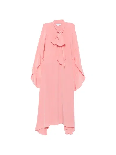 Stella Mccartney Pussy-bow Draped-sleeve Asymmetric Dress In Pink