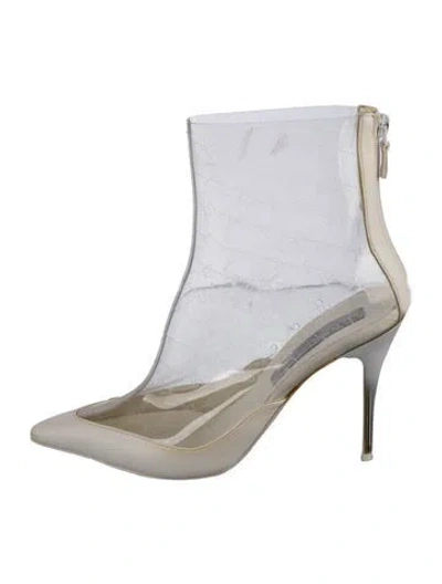 Pre-owned Stella Mccartney Pvc Leather Trim Embellishment Boots In White