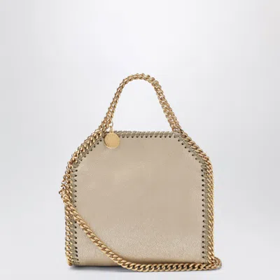 Stella Mccartney Pyrite Micro Falabella Tote Bag With Metallic Finish In Neutral