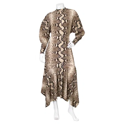 Pre-owned Stella Mccartney Python Print Asymmetric Midi Dress In Brown