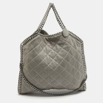 Stella Mccartney Quilted Faux Suede Falabella Tote In Grey