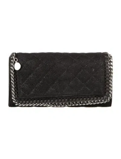 Pre-owned Stella Mccartney Quilted Pattern Vegetarian Suede Wallet In Black