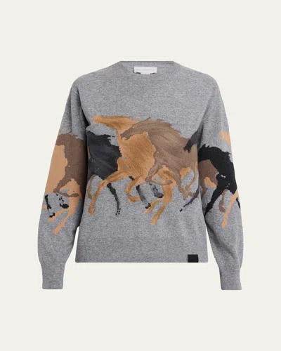 Stella Mccartney Racing Horses Crewneck Sweater In Multi