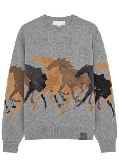 Stella Mccartney Stella Mc Cartney Racing Horses Wool Jumper In Gray