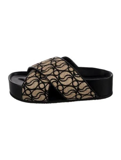 Pre-owned Stella Mccartney Raffia Graphic Print Slides In Black