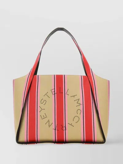 Stella Mccartney Raffia Logo Shopping Bag With Embroidered Stripes In Multicoloured