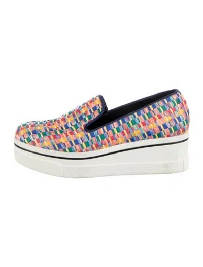 Pre-owned Stella Mccartney Raffia Patterned Loafers In White