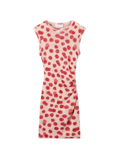 Stella Mccartney Raspberry-print Ruched Mini Dress In Brown
