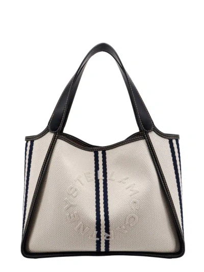 Stella Mccartney Recycled Canvas Shoulder Bag With Embroidered Logo In White