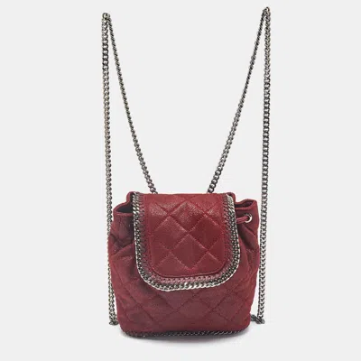 Pre-owned Stella Mccartney Red Faux Suede Mini Falabella Drawstring Backpack