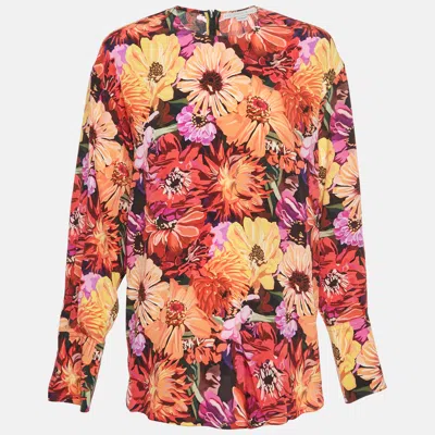 Pre-owned Stella Mccartney Red Floral Print Silk Blouse M In Pink