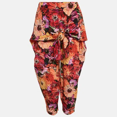 Pre-owned Stella Mccartney Red Floral Print Silk Tie-up Trousers S