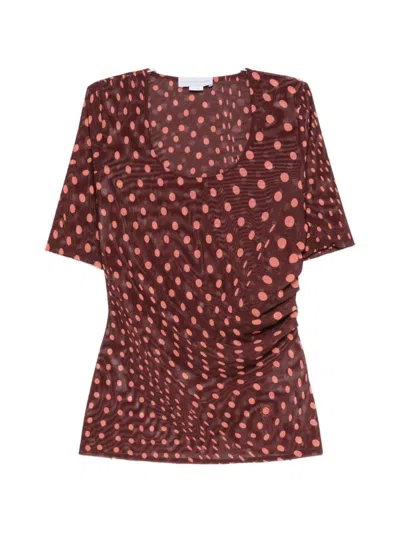 Stella Mccartney Gathered Polka-dot Mesh T-shirt In Burgundy