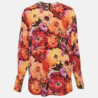Pre-owned Stella Mccartney Red Poppy Print Silk Long Sleeve Blouse M