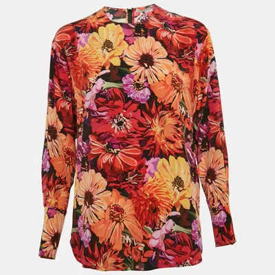 Pre-owned Stella Mccartney Red Poppy Print Silk Long Sleeve Blouse S