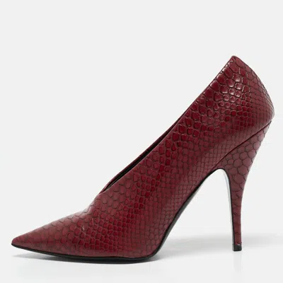 Pre-owned Stella Mccartney Red Python Embossed Leather V Neck Pointed Toe Pumps Size 37 In Burgundy