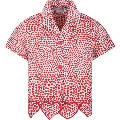 Stella Mccartney Red Shirt For Girl With Hearts Print In High Summer Hearts