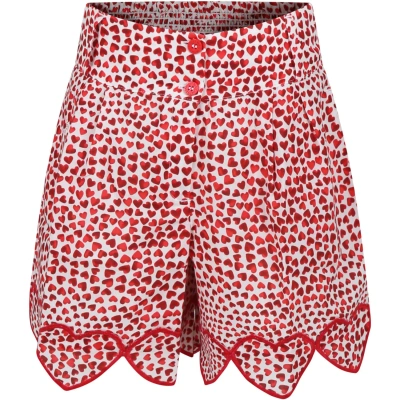 Stella Mccartney Kids' Red Short For Girl With Hearts In High Summer Hearts