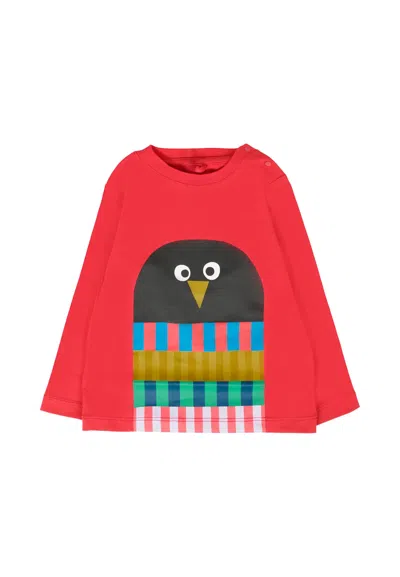 Stella Mccartney Red T-shirt For Baby Boy With Penguin