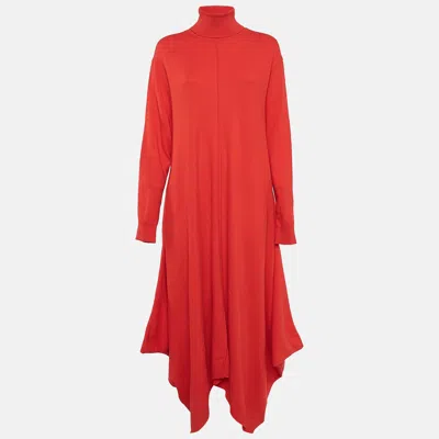 Pre-owned Stella Mccartney Red Wool Turtle Neck Asymmetric Long Dress S