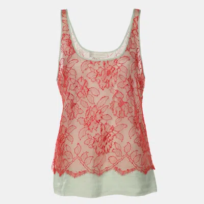 Pre-owned Stella Mccartney Red/mint Lace And Chiffon Sleeveless Tops S