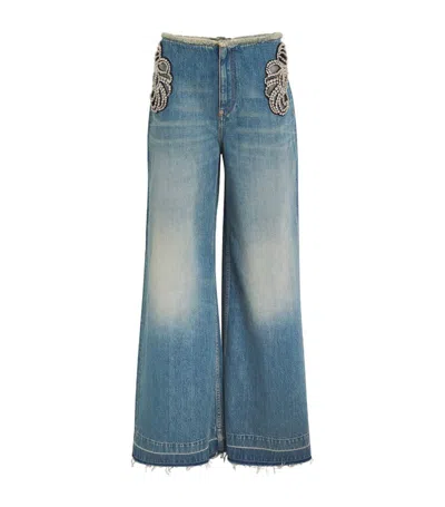 Stella Mccartney Rhinestone-embellished Cut-out Jeans In Blue
