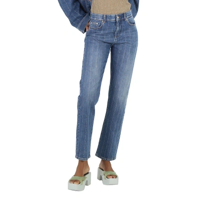 Pre-owned Stella Mccartney Rhinestone-embellished Straight Leg Denim Jeans In Check Description