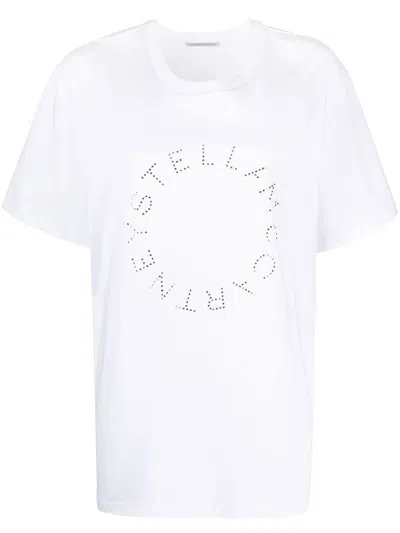 Stella Mccartney Womens Pure White Stud-logo Boyfriend Cotton-jersey T-shirt
