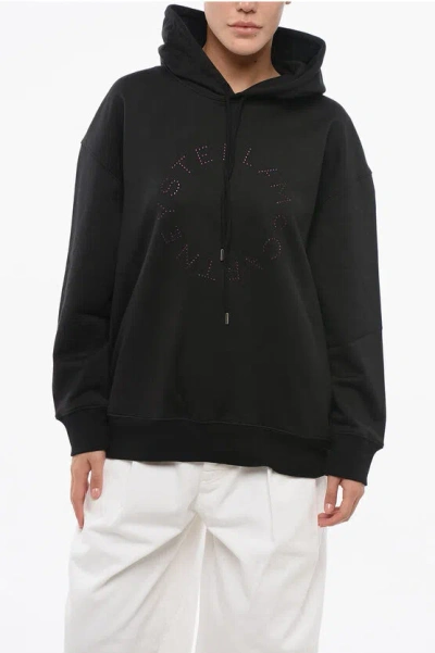 Stella Mccartney Rhinestoned Logo Circle Hoodie In Black