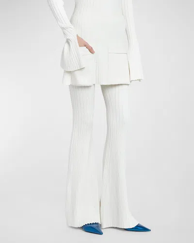 Stella Mccartney Rib Knit Flare Trousers In Natural