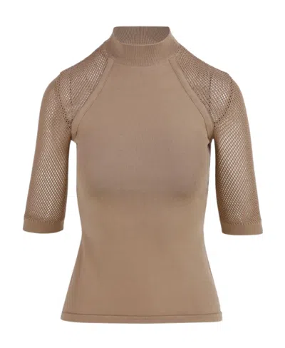 Stella Mccartney Rib Knitted Mesh Blouse In Brown