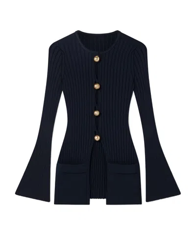 Stella Mccartney Rib Long-sleeved Cardigan In Deep Navy Blue