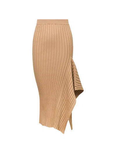 Stella Mccartney Ribbed Asymmetric Midi Skirt In Brown