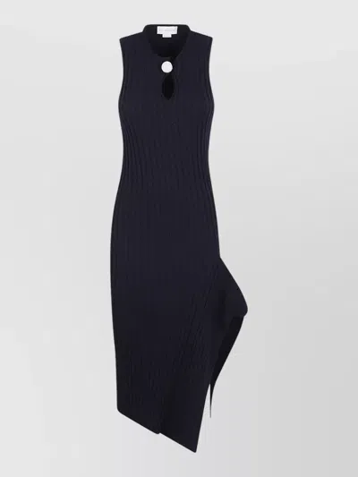 Stella Mccartney Womens Ink Ribbed Sculptural Cotton Knit Midi Dress Xxs In Blue