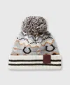 Stella Mccartney Ribbed Fairisle Logo Beanie In Brown And Cream