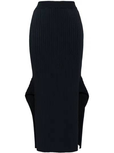 Stella Mccartney Ribbed Flared Slit Midi Skirt In Navy
