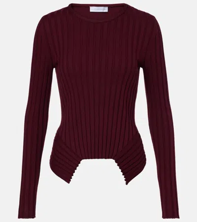 Stella Mccartney Ribbed-knit Cotton Top In Burgundy