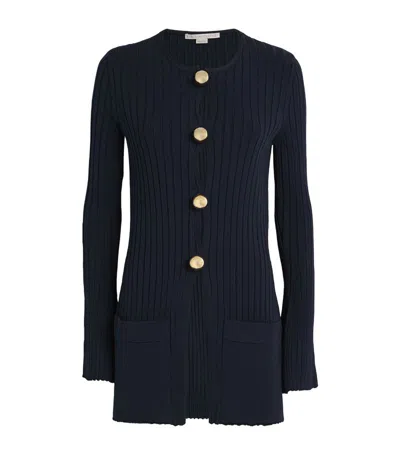 Stella Mccartney Ribbed Knit Marble-button Cardigan In Blue