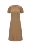 Stella Mccartney Crew Neck Knitted Ribbed Knee-length Dress In Beige