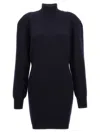 Stella Mccartney Ribbed Knit Mini Dress With High Neck In Blue