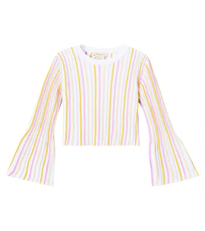 Stella Mccartney Kids' Ribbed-knit Striped Cotton-blend Top In Pink